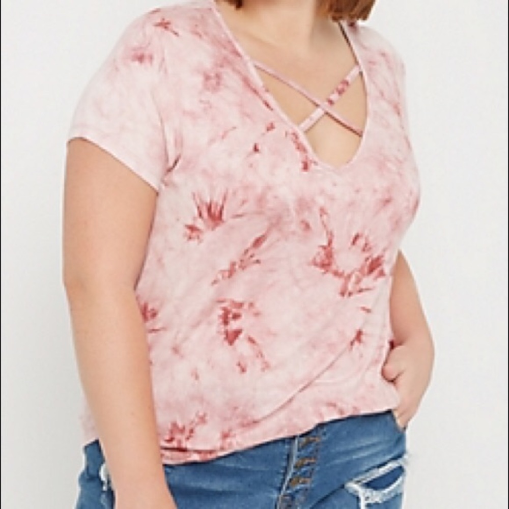 Plus Pink Tie Dye Cross Strap Tee